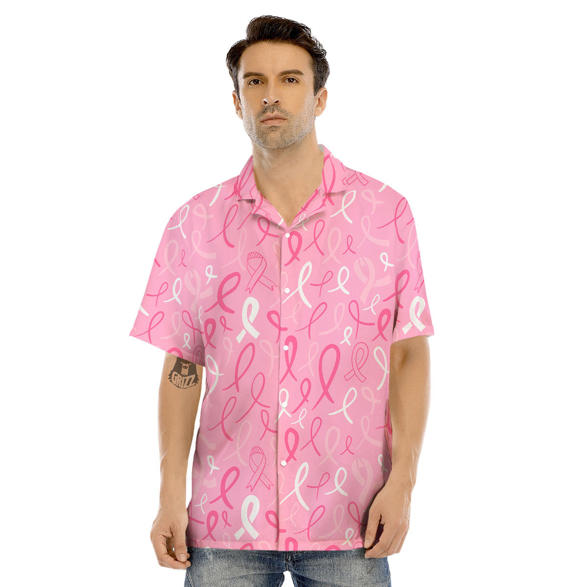 Breast Cancer Ribbon Pink Print Pattern Men's Hawaiian Shirt-grizzshop