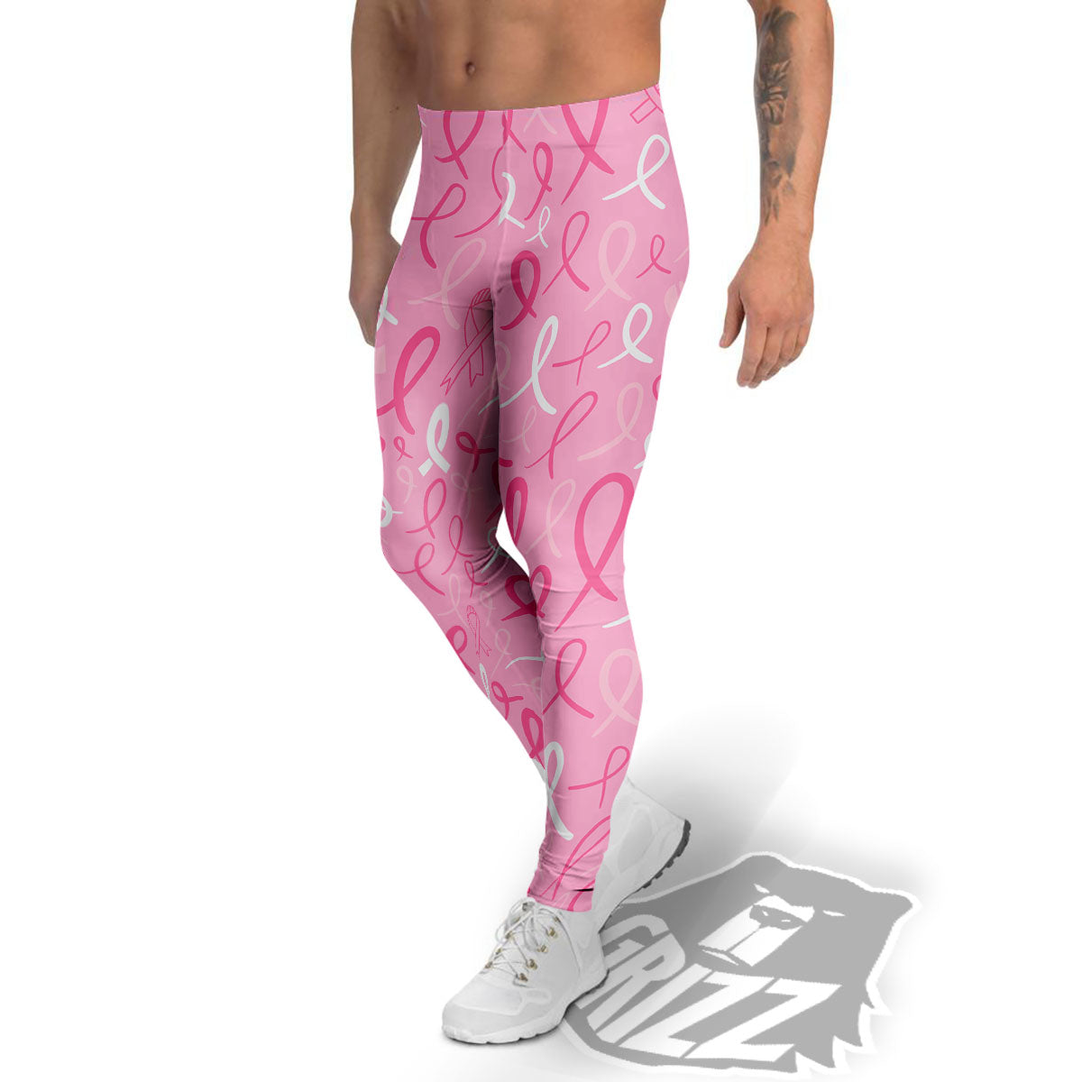 Breast Cancer Ribbon Pink Print Pattern Men's Leggings-grizzshop
