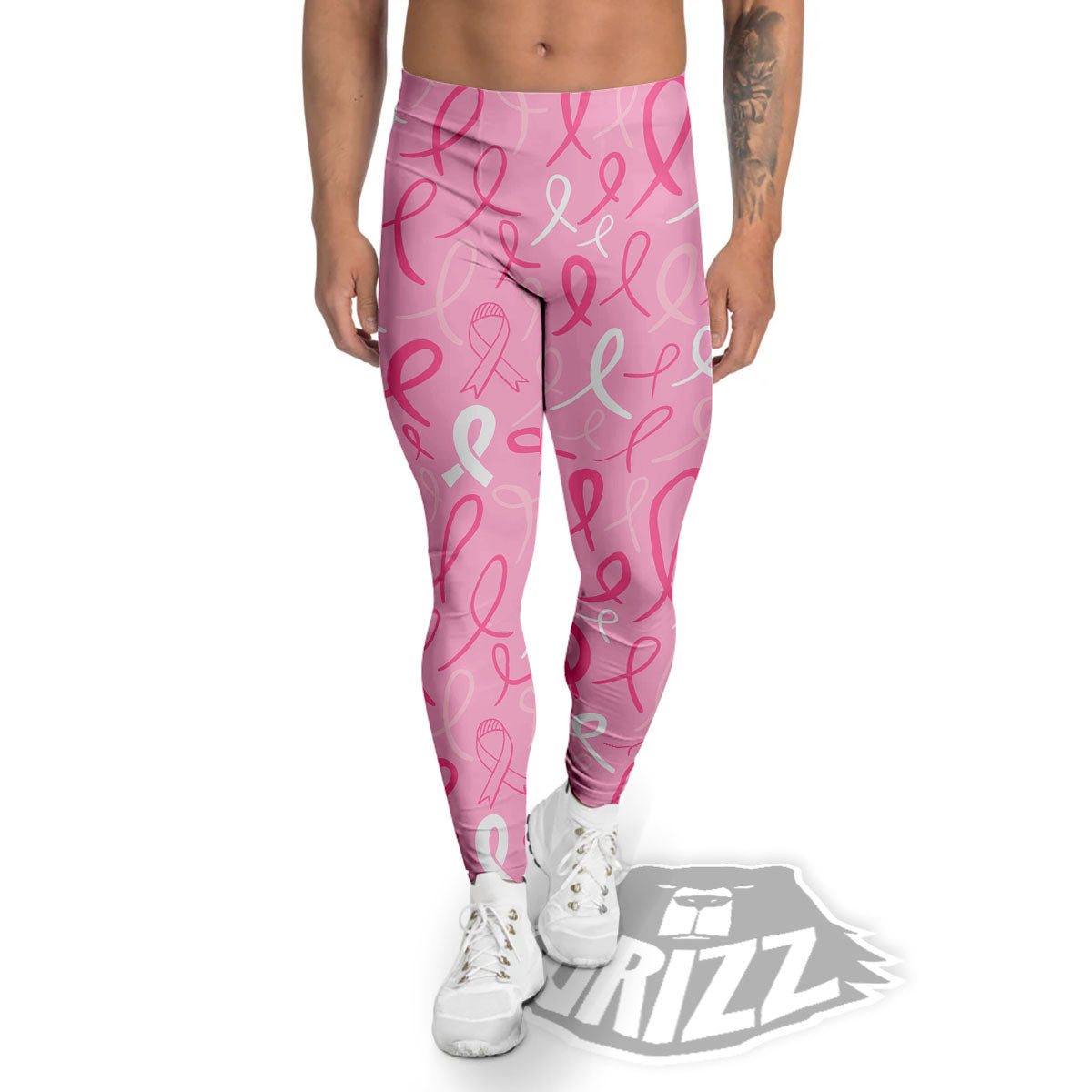 Breast Cancer Ribbon Pink Print Pattern Men's Leggings-grizzshop