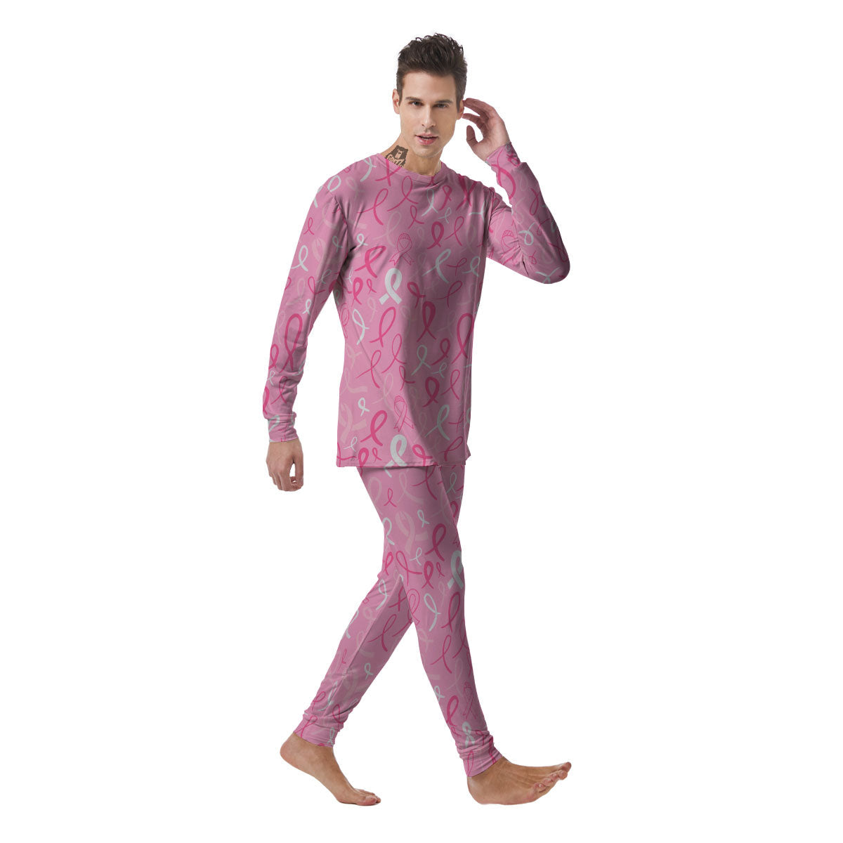 Breast Cancer Ribbon Pink Print Pattern Men's Pajamas-grizzshop
