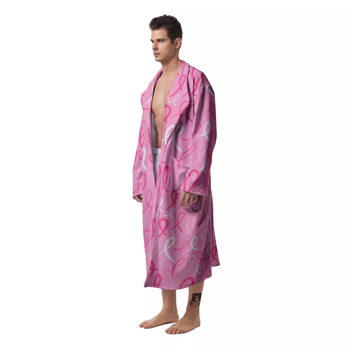 Breast Cancer Ribbon Pink Print Pattern Men's Robe-grizzshop