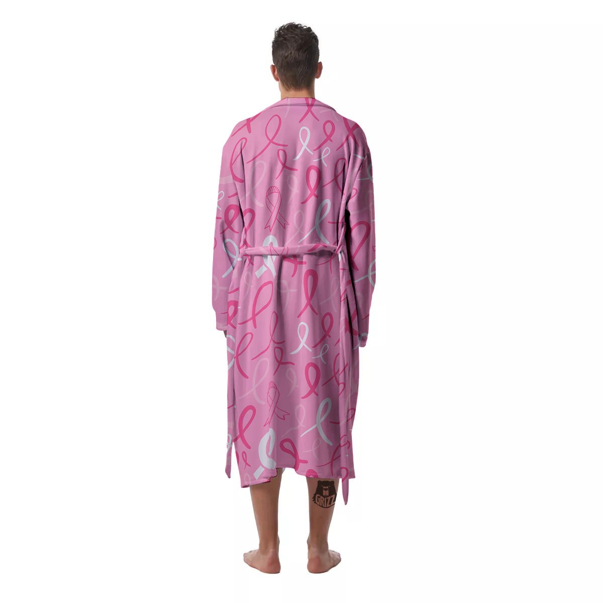 Breast Cancer Ribbon Pink Print Pattern Men's Robe-grizzshop