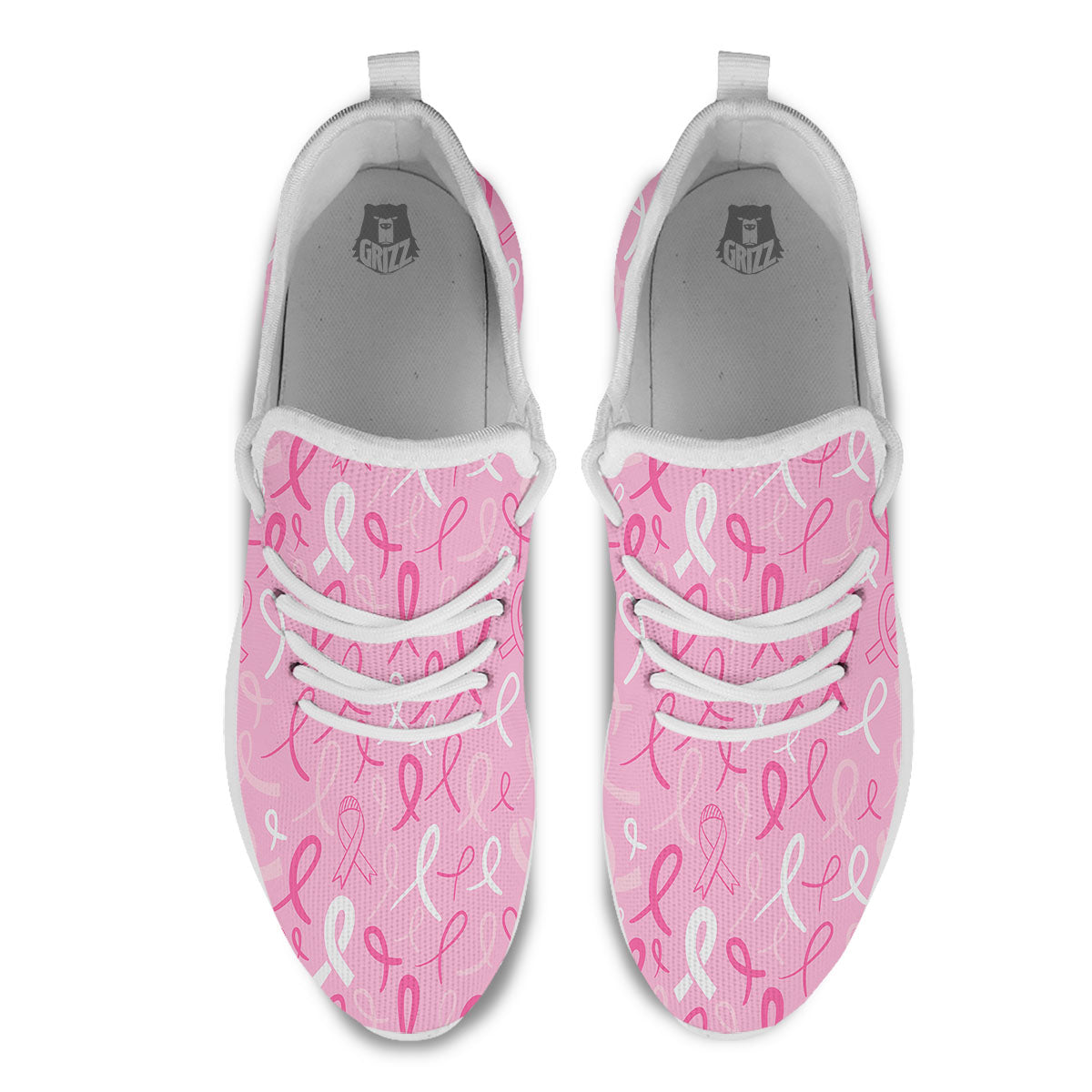 Breast Cancer Ribbon Pink Print Pattern White Athletic Shoes-grizzshop