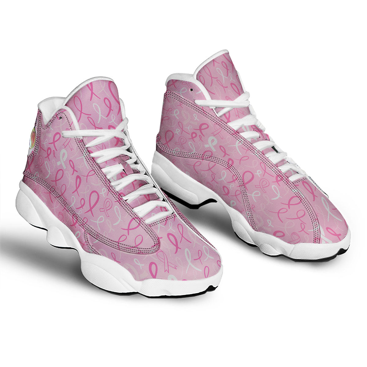 Breast Cancer Ribbon Pink Print Pattern White Basketball Shoes-grizzshop