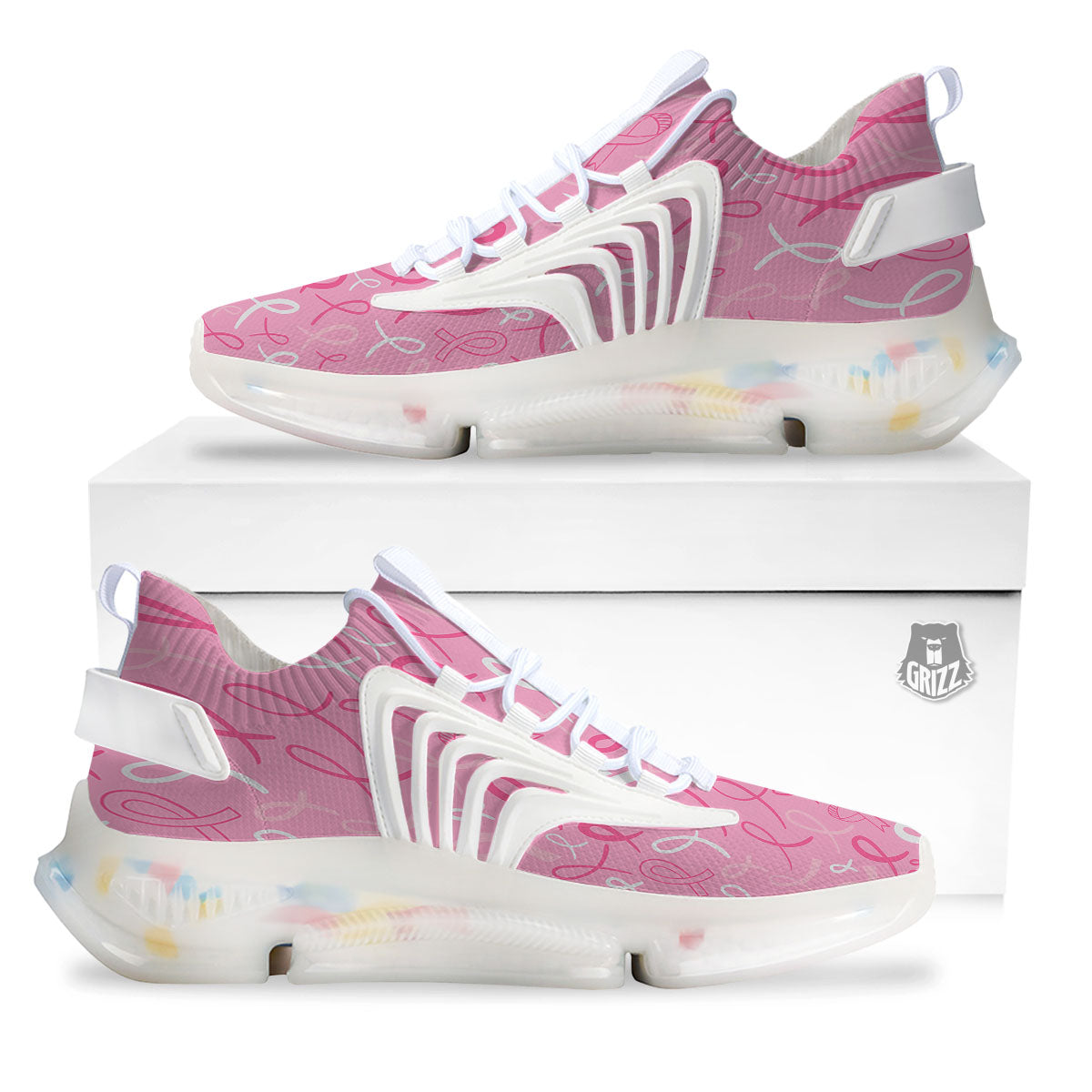 Breast Cancer Ribbon Pink Print Pattern White Gym Shoes-grizzshop