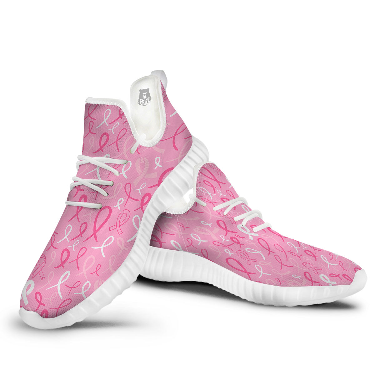 Breast Cancer Ribbon Pink Print Pattern White Walking Shoes-grizzshop