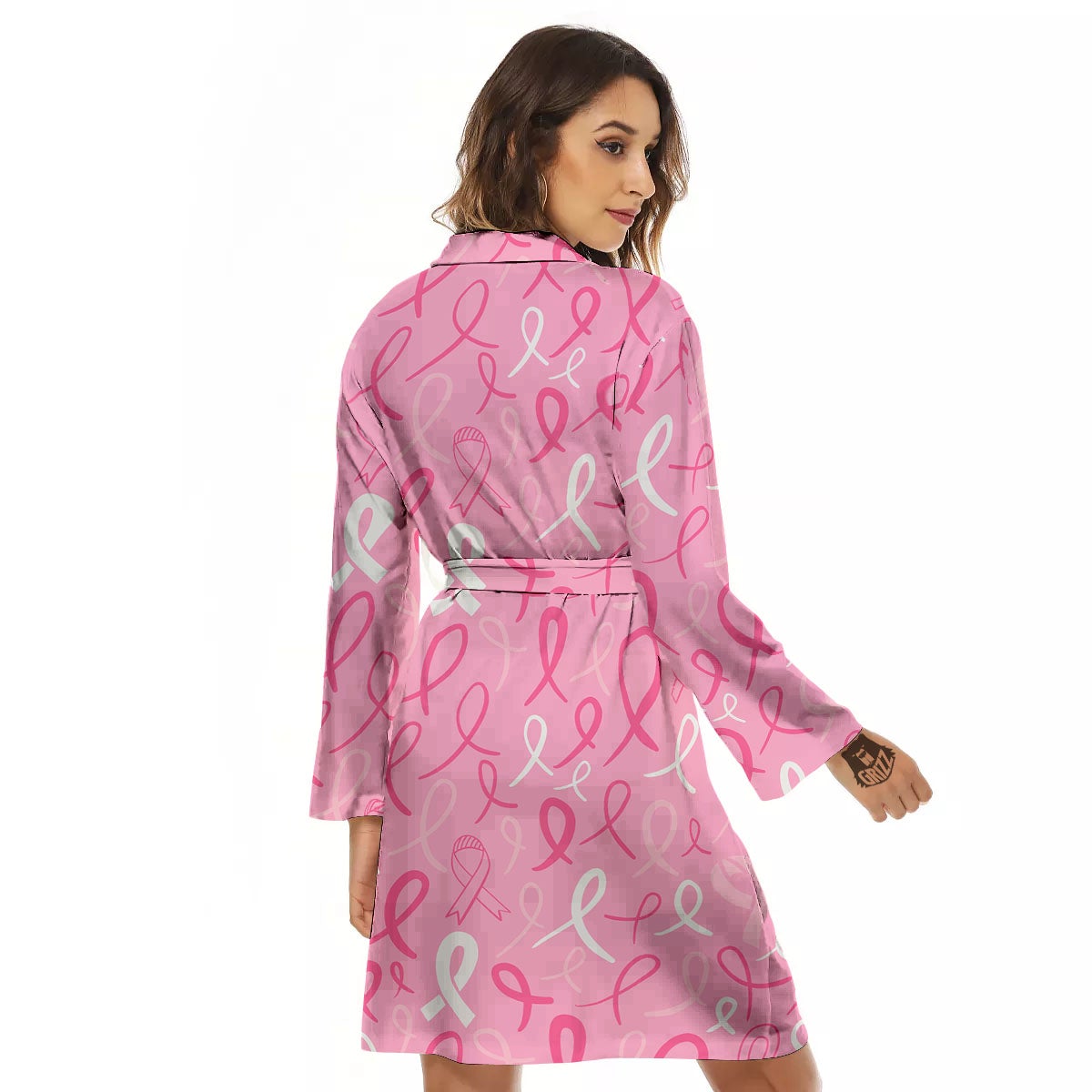 Breast Cancer Ribbon Pink Print Pattern Women's Robe-grizzshop