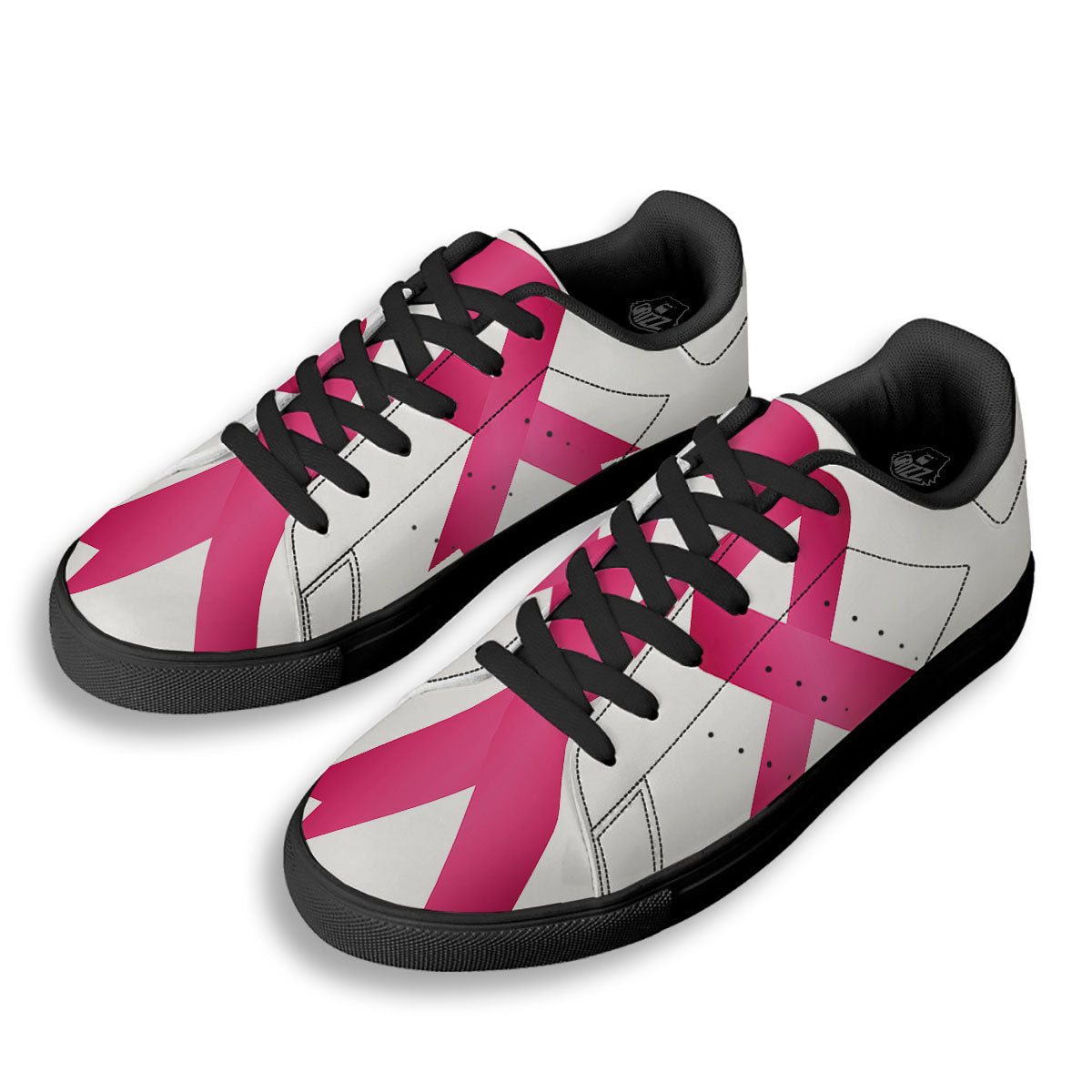 Breast Cancer White And Pink Print Black Low Top Sneakers-grizzshop