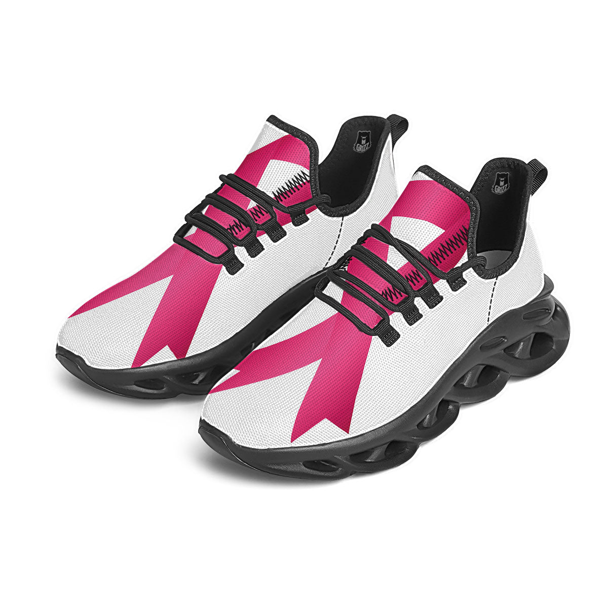 Breast Cancer White And Pink Print Black Running Shoes-grizzshop