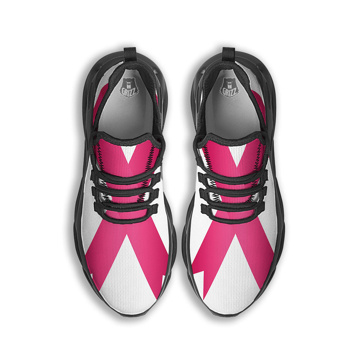 Breast Cancer White And Pink Print Black Running Shoes-grizzshop