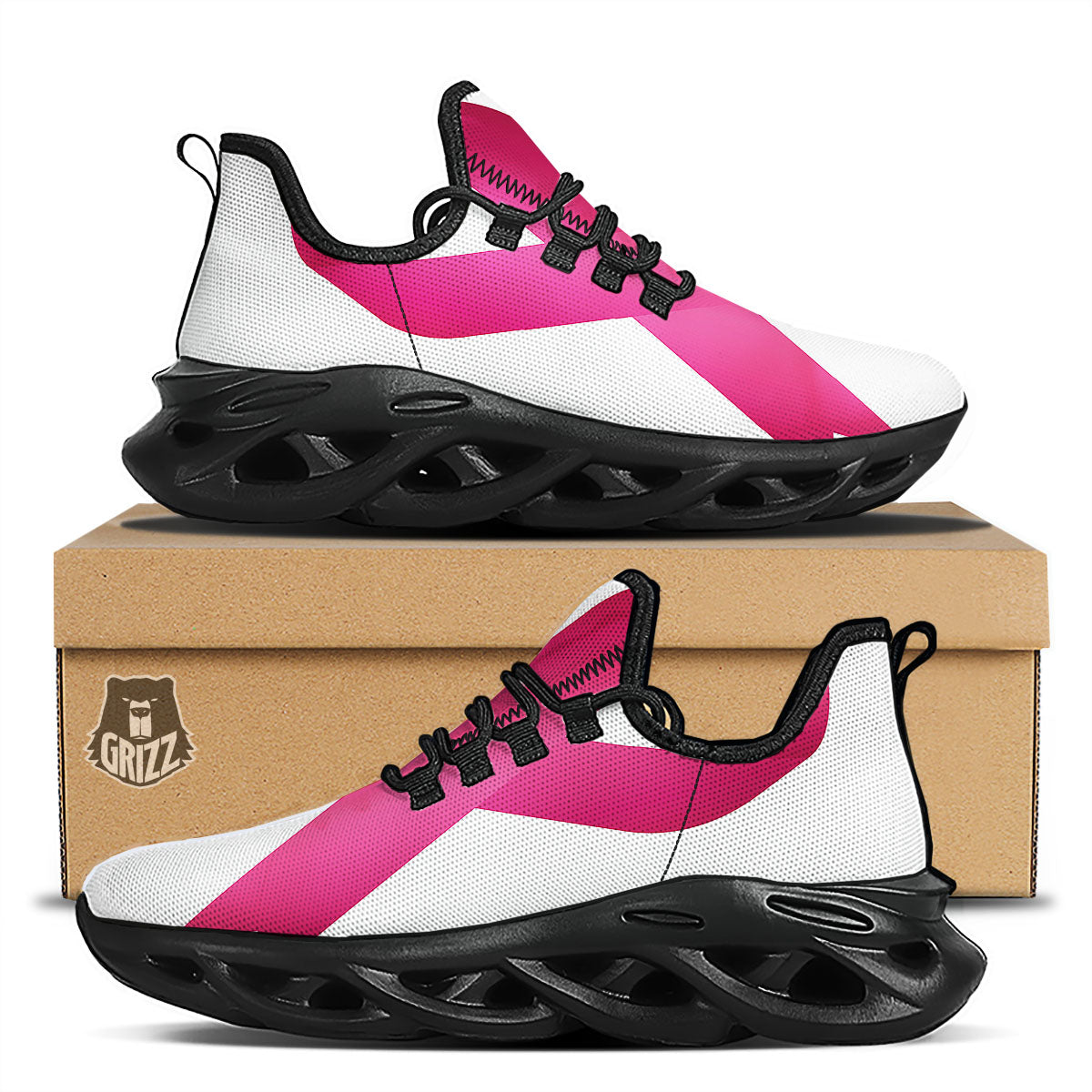 Breast Cancer White And Pink Print Black Running Shoes-grizzshop