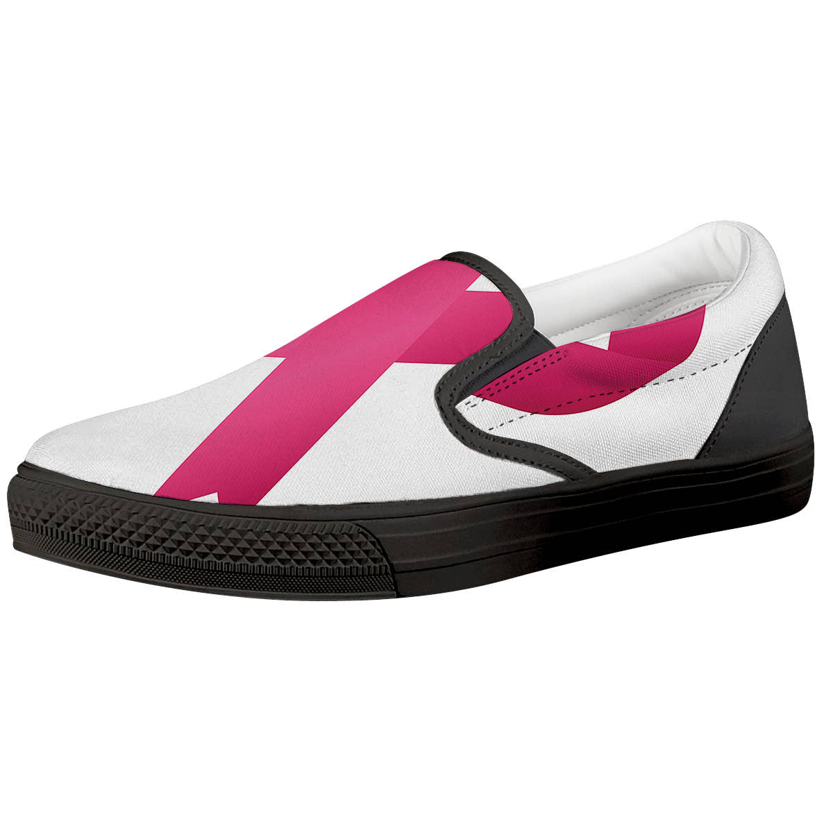 Breast Cancer White And Pink Print Black Slip On Shoes-grizzshop