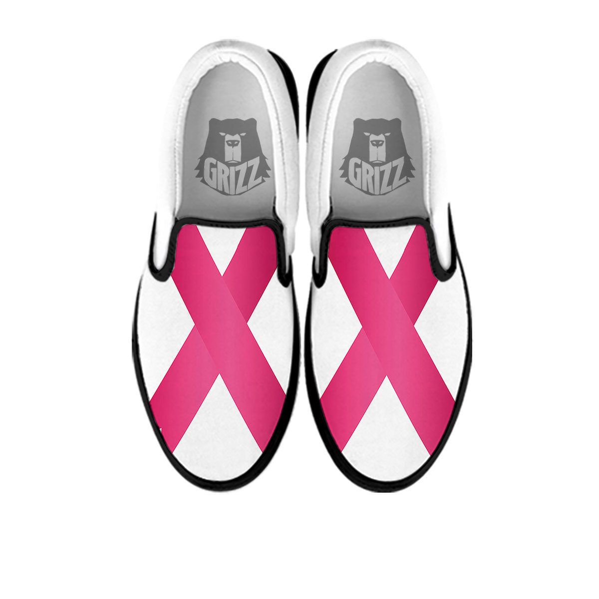 Breast Cancer White And Pink Print Black Slip On Shoes-grizzshop