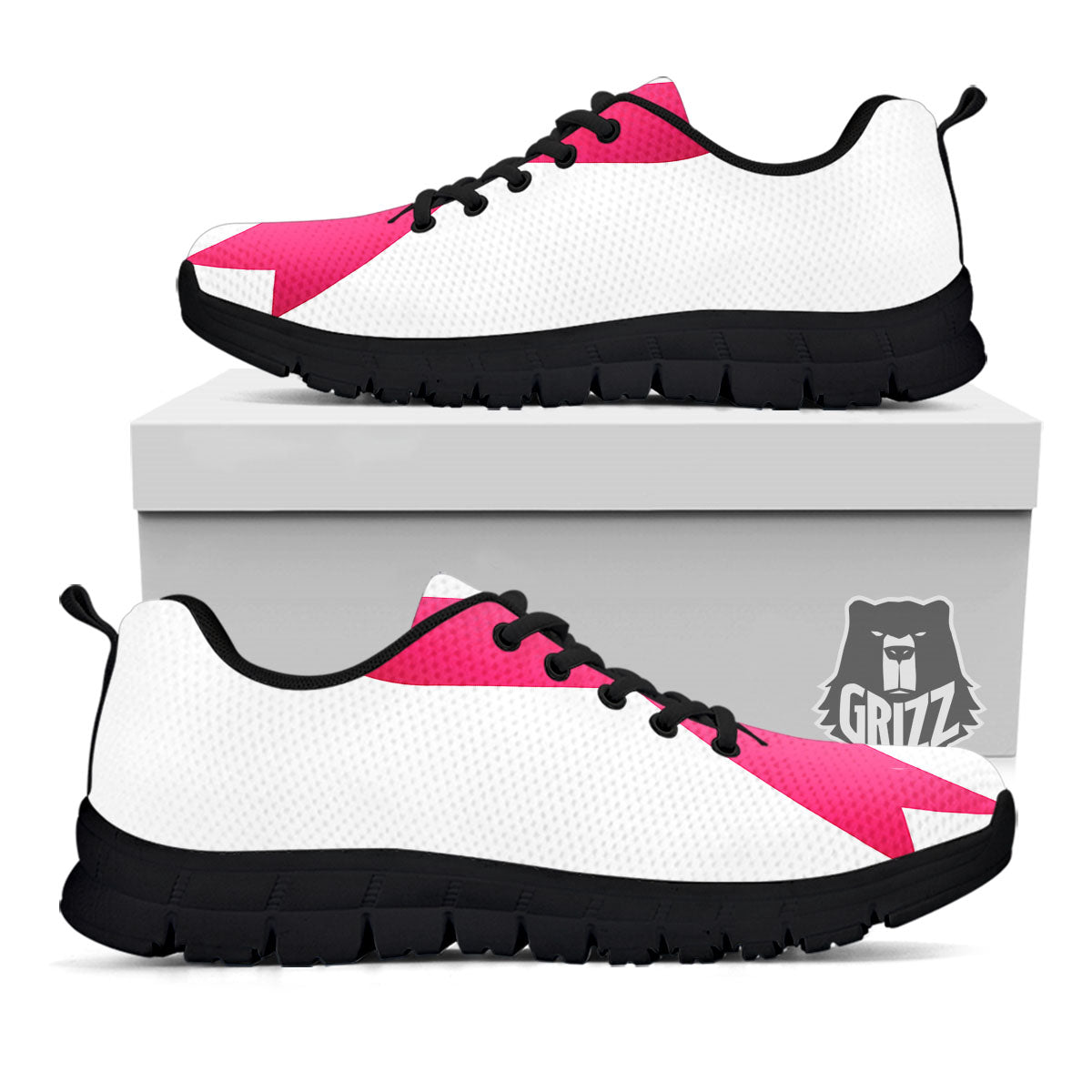 Breast Cancer White And Pink Print Black Sneaker-grizzshop