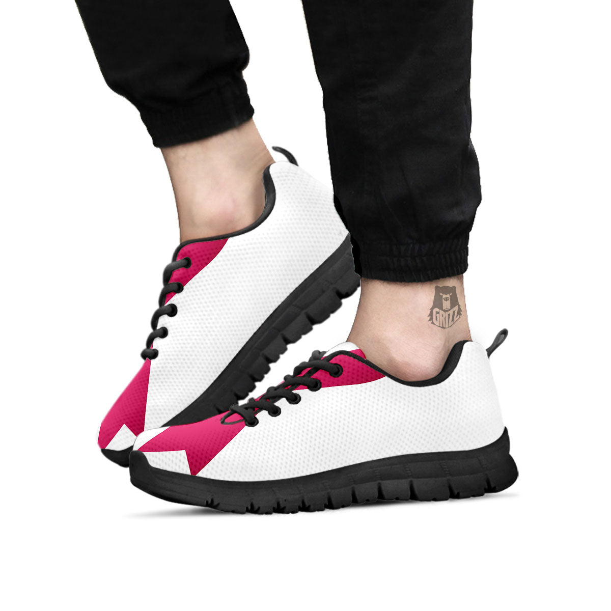 Breast Cancer White And Pink Print Black Sneaker-grizzshop