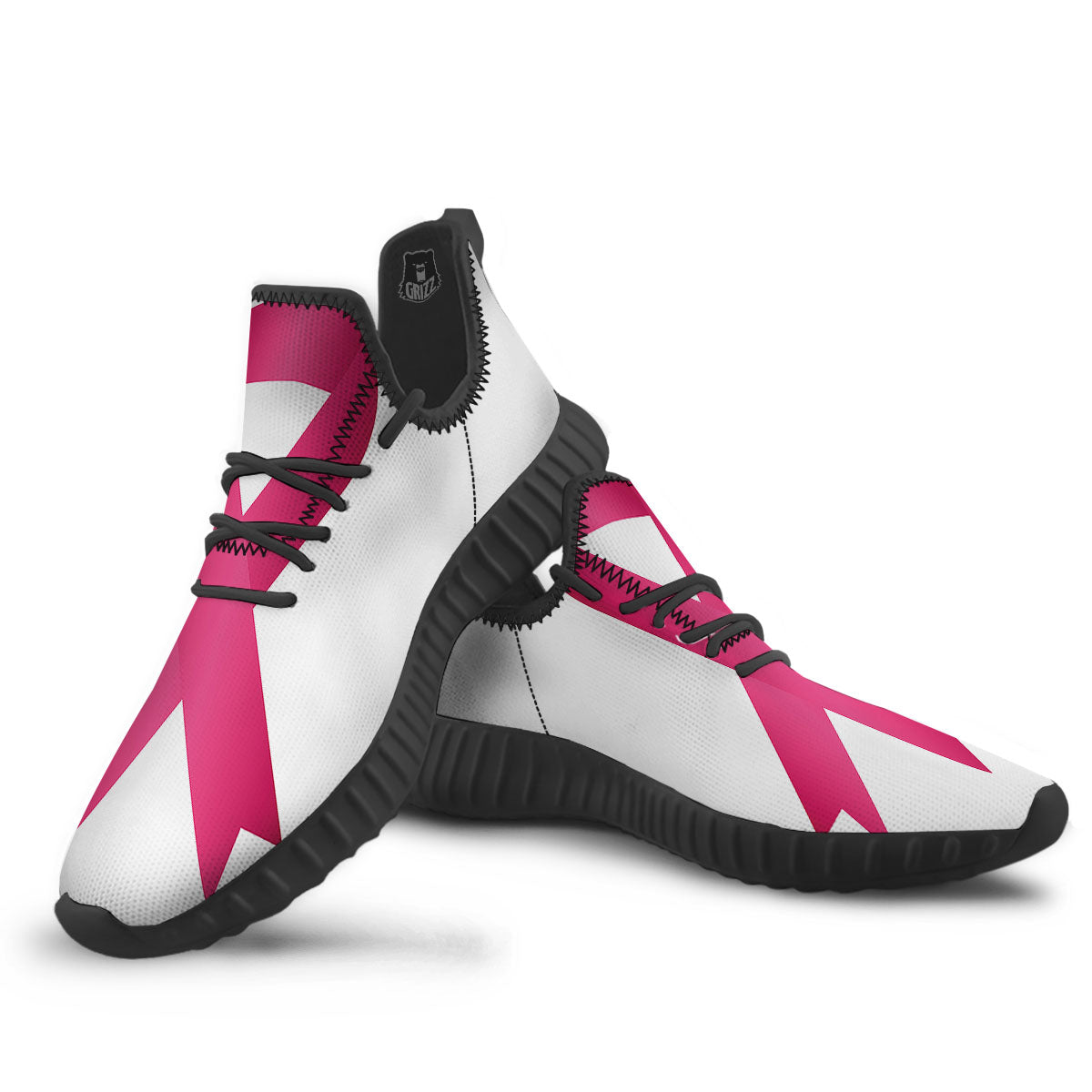 Breast Cancer White And Pink Print Black Walking Shoes-grizzshop
