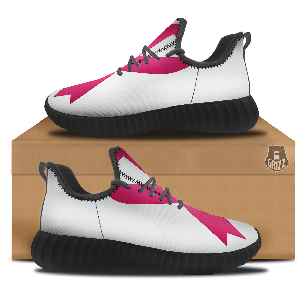 Breast Cancer White And Pink Print Black Walking Shoes-grizzshop