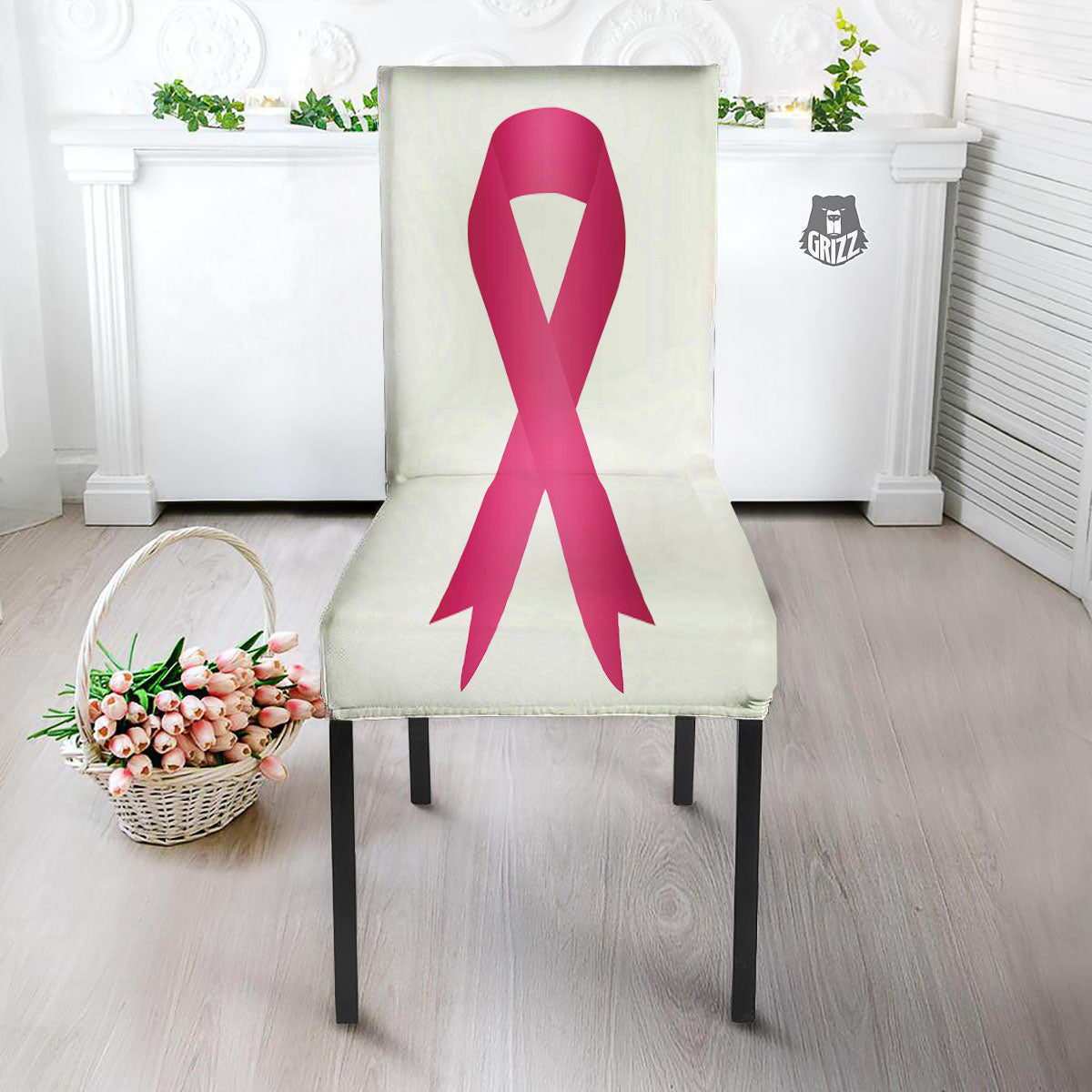 Breast Cancer White And Pink Print Dining Chair Slipcover-grizzshop
