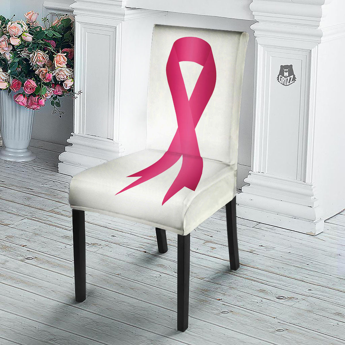 Breast Cancer White And Pink Print Dining Chair Slipcover-grizzshop