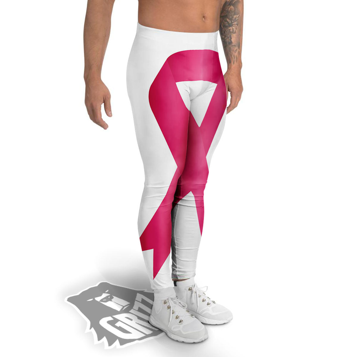 Breast Cancer White And Pink Print Men's Leggings-grizzshop