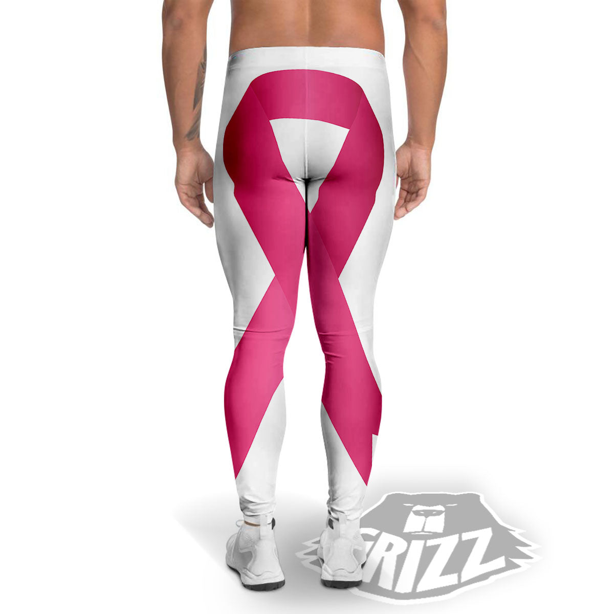 Breast Cancer White And Pink Print Men's Leggings-grizzshop