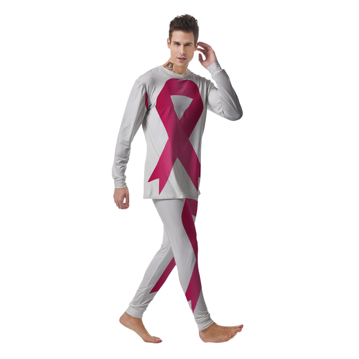 Breast Cancer White And Pink Print Men's Pajamas-grizzshop