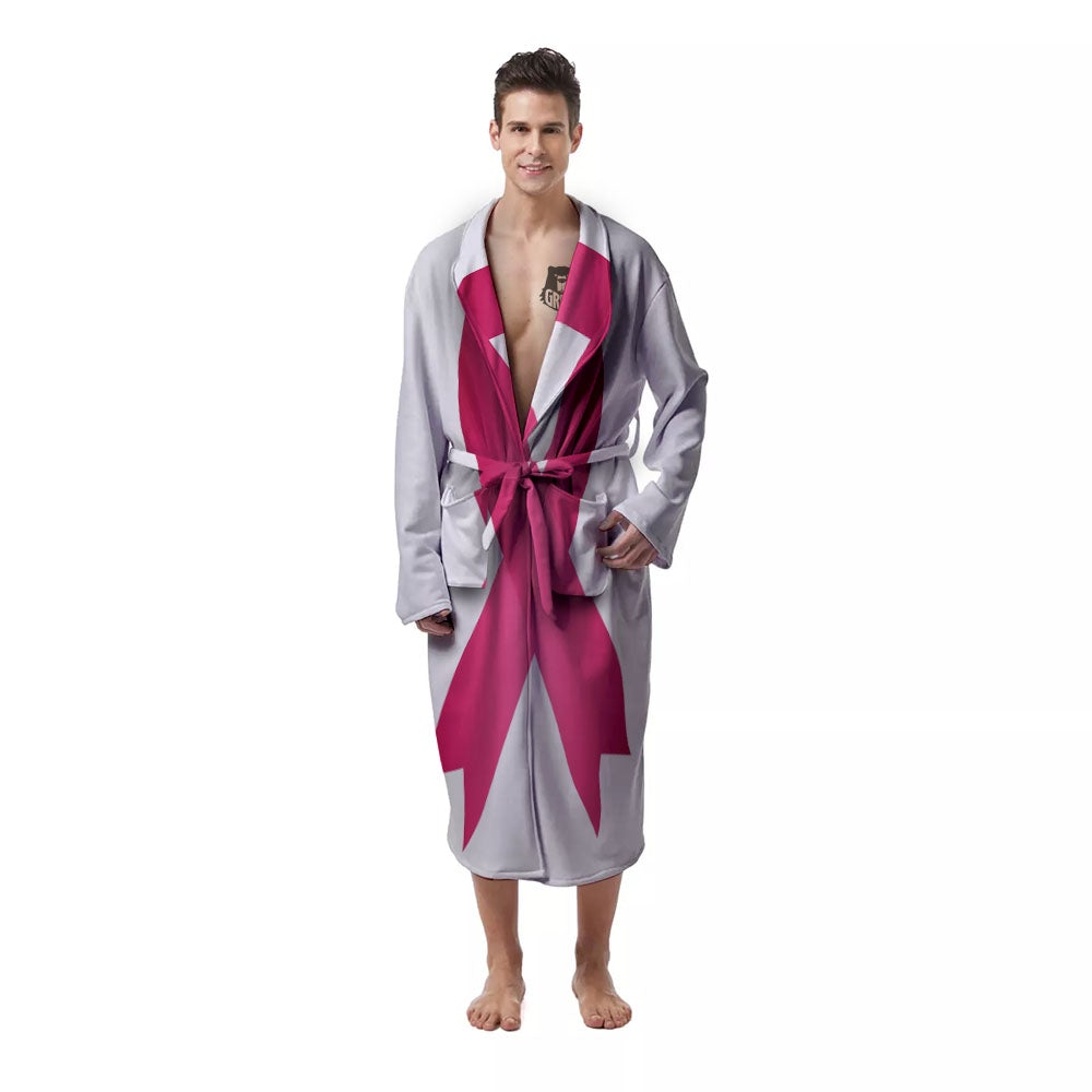 Breast Cancer White And Pink Print Men's Robe-grizzshop