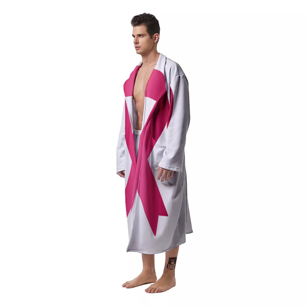 Breast Cancer White And Pink Print Men's Robe-grizzshop