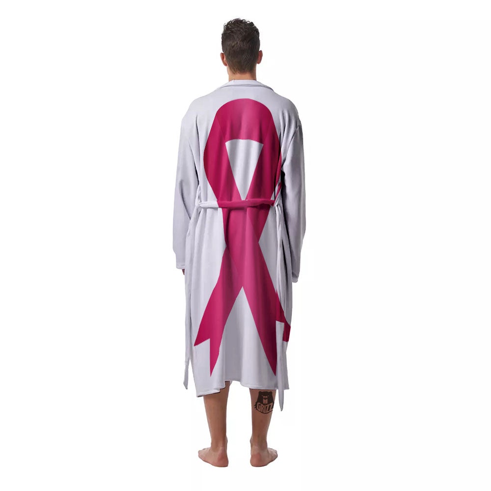 Breast Cancer White And Pink Print Men's Robe-grizzshop