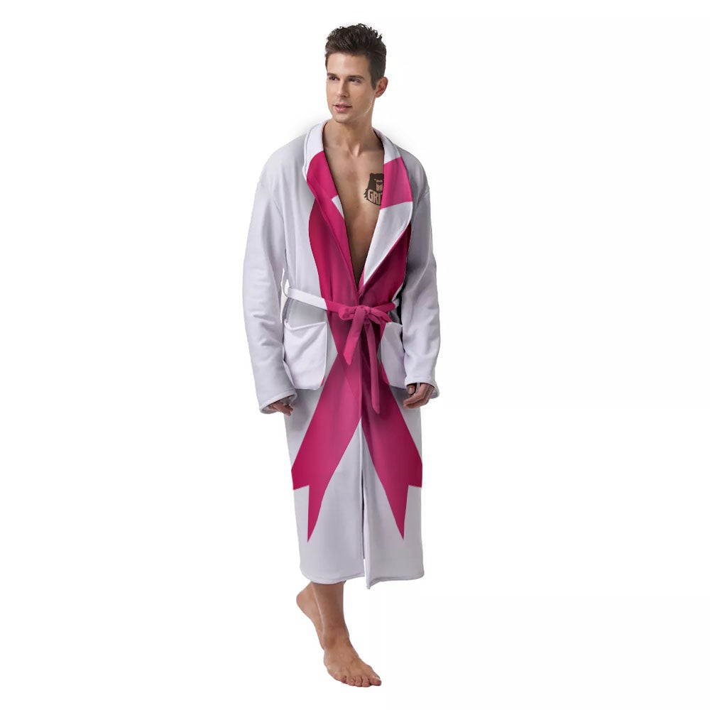 Breast Cancer White And Pink Print Men's Robe-grizzshop