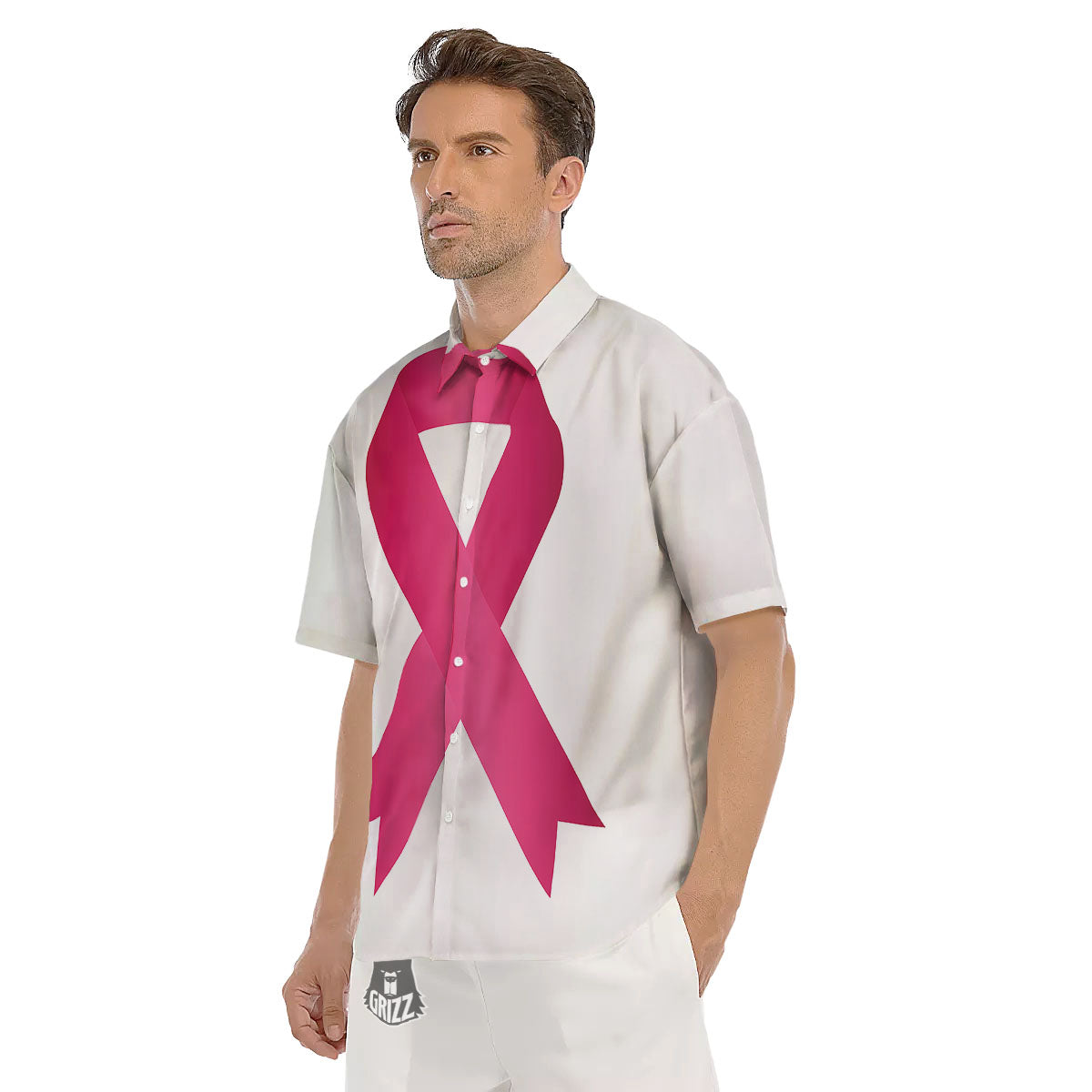 Breast Cancer White And Pink Print Men's Short Sleeve Shirts-grizzshop