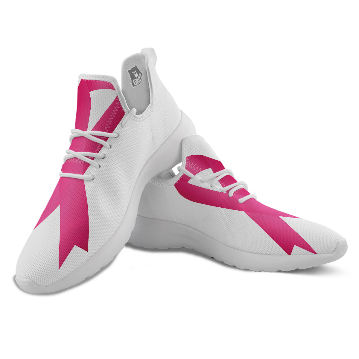 Breast Cancer White And Pink Print White Athletic Shoes-grizzshop