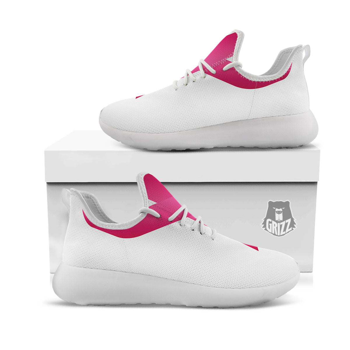 Breast Cancer White And Pink Print White Athletic Shoes-grizzshop