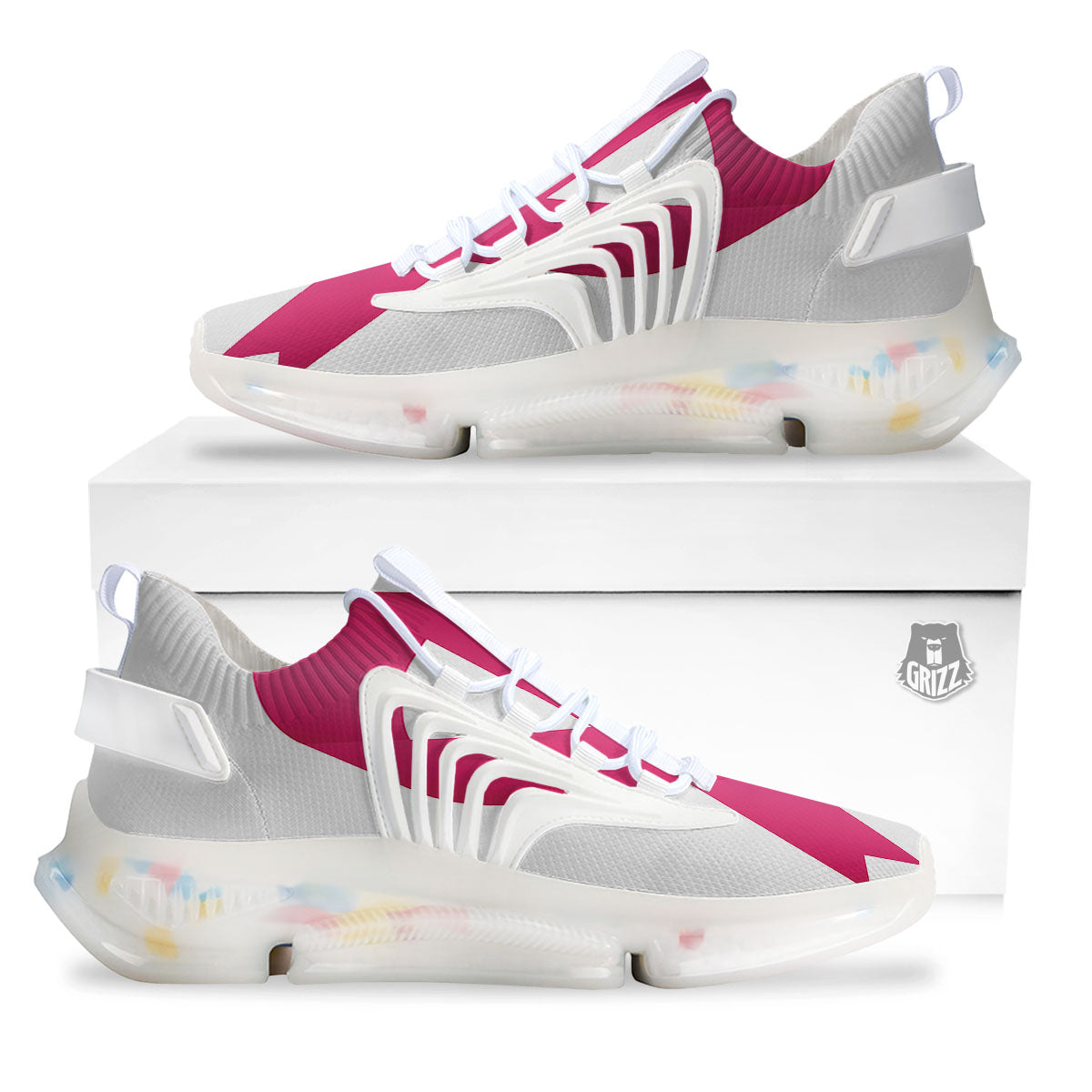 Breast Cancer White And Pink Print White Gym Shoes-grizzshop