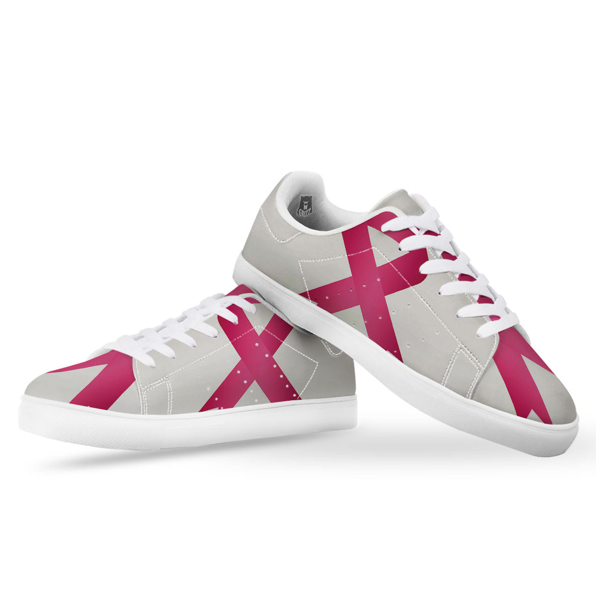 Breast Cancer White And Pink Print White Low Top Sneakers-grizzshop