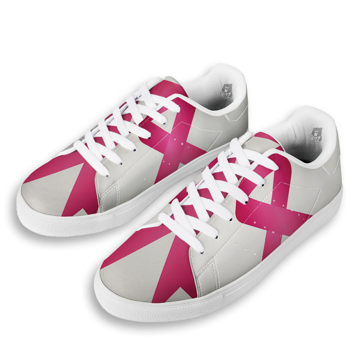Breast Cancer White And Pink Print White Low Top Sneakers-grizzshop