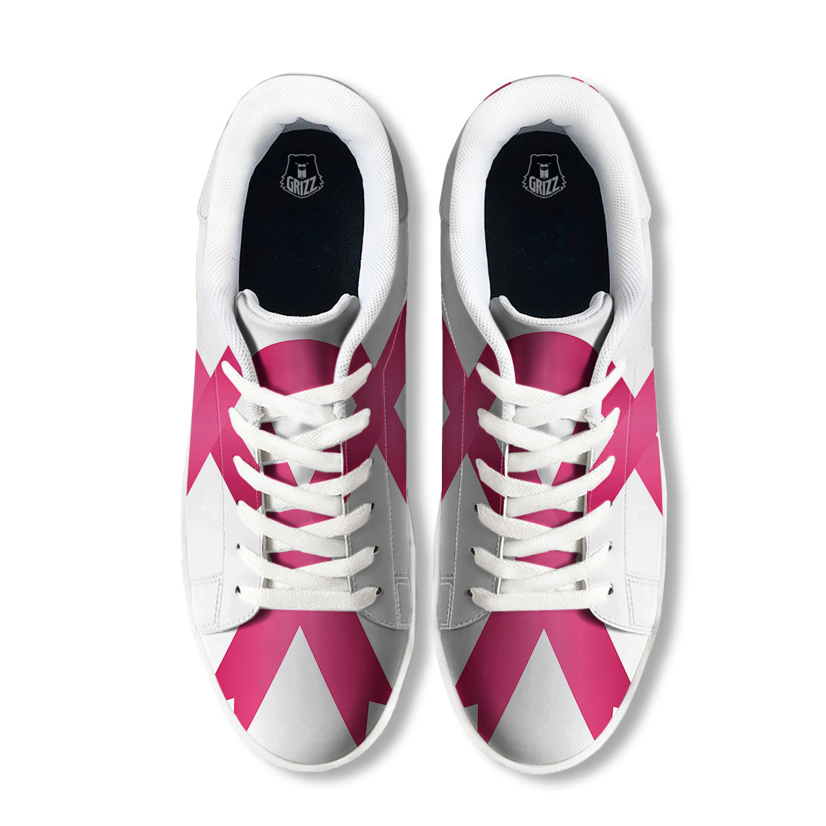 Breast Cancer White And Pink Print White Low Top Sneakers-grizzshop