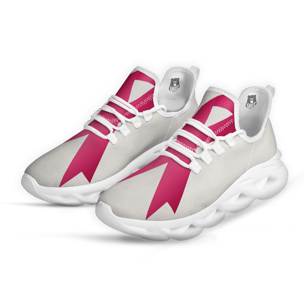 Breast Cancer White And Pink Print White Running Shoes-grizzshop