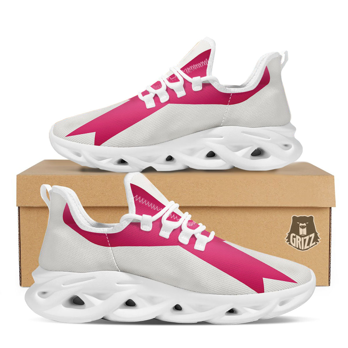 Breast Cancer White And Pink Print White Running Shoes-grizzshop