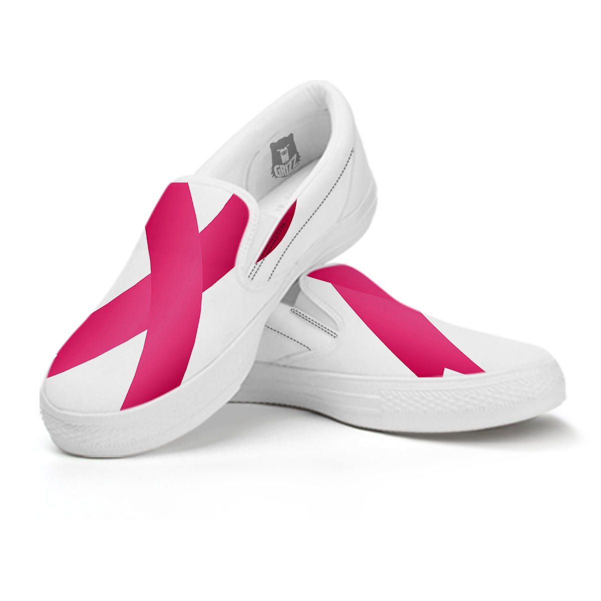 Breast Cancer White And Pink Print White Slip On Shoes-grizzshop