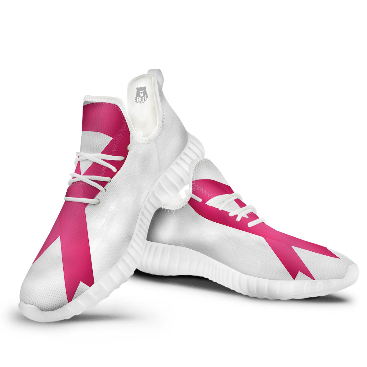 Breast Cancer White And Pink Print White Walking Shoes-grizzshop