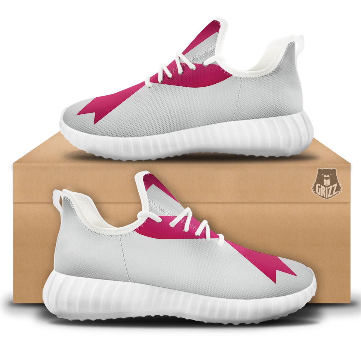 Breast Cancer White And Pink Print White Walking Shoes-grizzshop