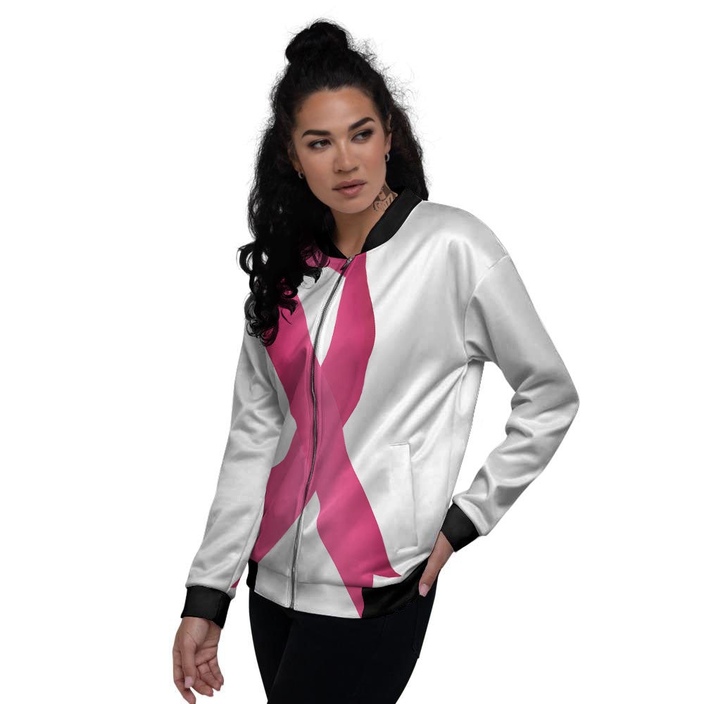 Breast Cancer White And Pink Print Women's Bomber Jacket-grizzshop