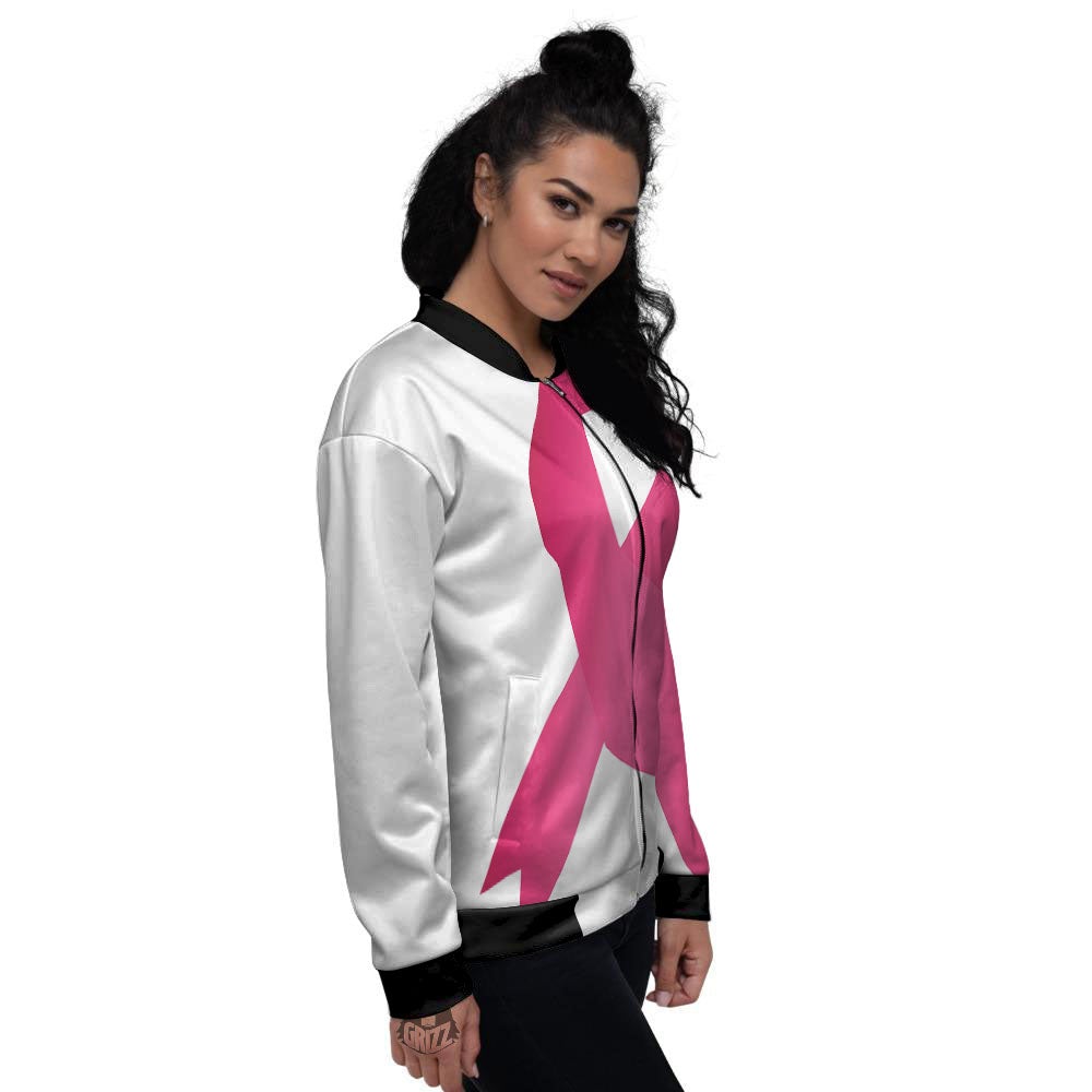 Breast Cancer White And Pink Print Women's Bomber Jacket-grizzshop