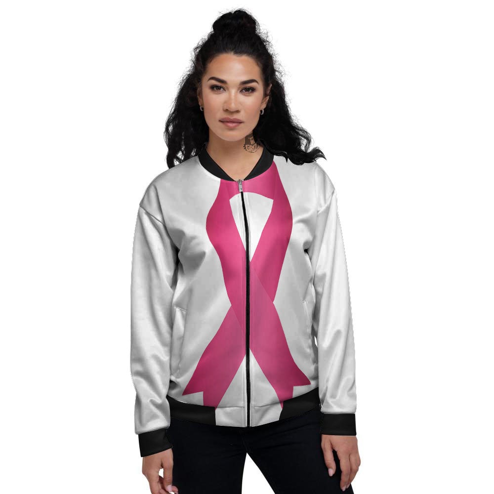 Breast Cancer White And Pink Print Women's Bomber Jacket-grizzshop
