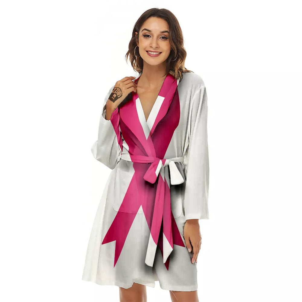 Breast Cancer White And Pink Print Women's Robe-grizzshop