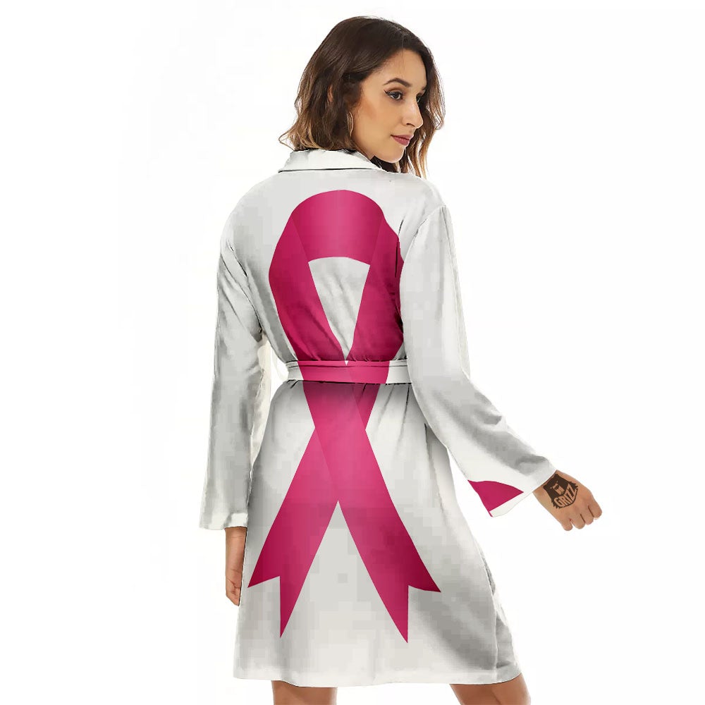 Breast Cancer White And Pink Print Women's Robe-grizzshop