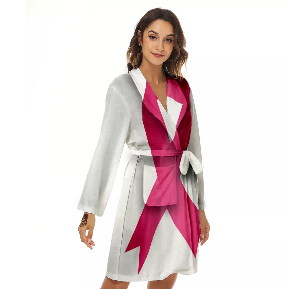 Breast Cancer White And Pink Print Women's Robe-grizzshop