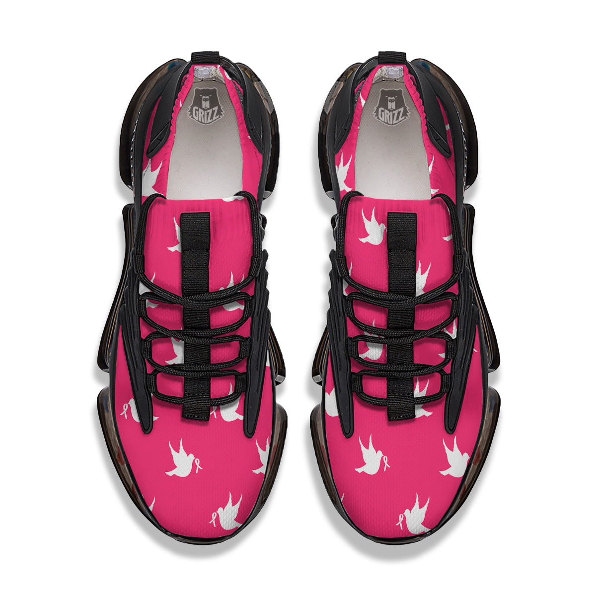 Breast Cancer White Dove Print Pattern Black Gym Shoes-grizzshop