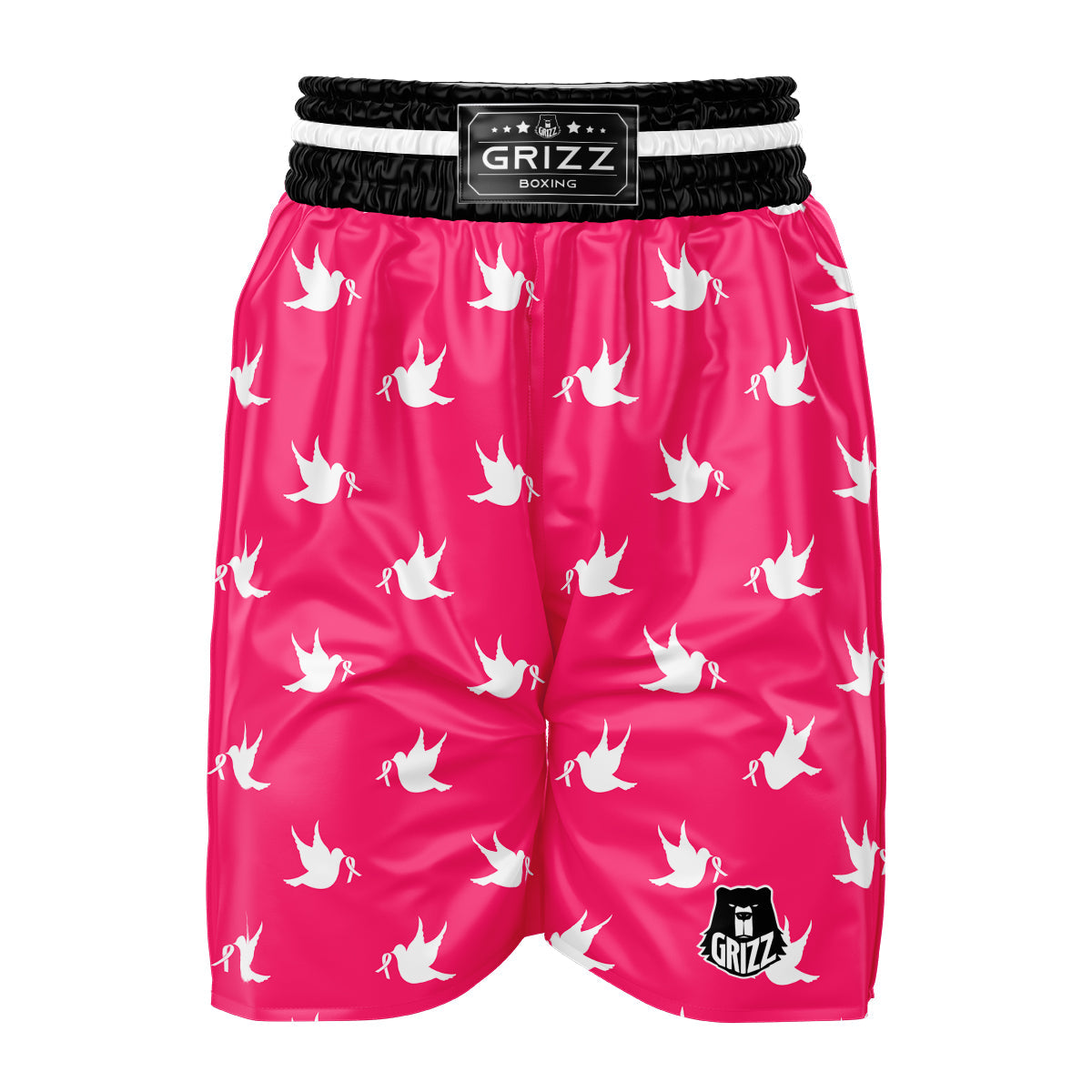 Breast Cancer White Dove Print Pattern Boxing Shorts-grizzshop